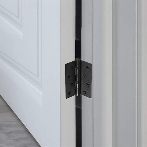 4 Inch Flush Mount No Squeak Cabinet Hinges with screws on a cupboard door, soft close, durable fittings, easy install for kitchen