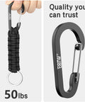 Paracord Keychain For Men And Women With Carabiner And Aluminum Clip, Durable Military Braided Nylon Lanyard, 2 Pack, Ideal For Camping, Hiking, Outdoor Gear, Backpack Accessory, Supports Up To 50 Lbs shown with metal ring and black carabiner