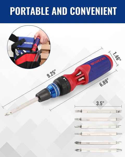 Ratcheting 12 In 1 Screwdriver Set With Quick Load Mechanism And Double End Bits Stored In The Handle For DIY Projects And Home Repairs