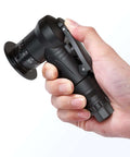 Mulcort pneumatic chamfering tool, black handheld deburring grinder — side view in hand.