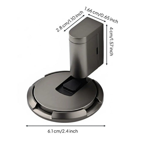 Solid Zinc Alloy Door Stopper With Suction Holder For Floor And Walls Holds Tight Against Wind To Keep Bedroom Office Quiet And Safe From Slams, showcasing dimensions and design details.