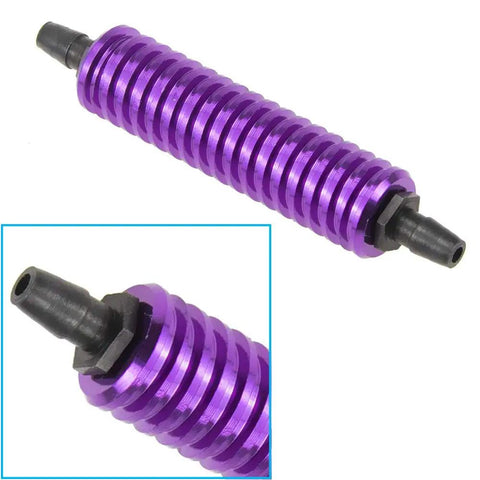 Close-up view of purple aluminum air cooler from 2 Pack Aluminum Beefed Up Fuel Tank Air Cooler Back Pressure Cooling System For Nitro RC Cars