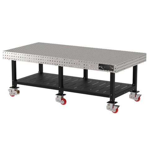 Heavy Duty Welding Fixture Table 96X48X36 Steel Workhorse With Built In Shelf Precision Laser Grid Rock Solid Leveled Surface on wheels.