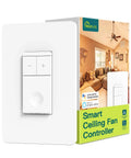Smart Ceiling Fan Switch With 2.4GHz WiFi, Neutral Wiring Required, Single Pole, Works With Alexa And Google Home, shown with packaging.