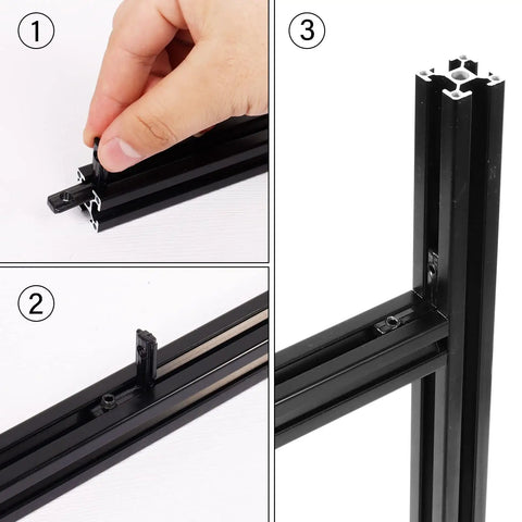 Installing 20Pcs 2020 Aluminum Extrusion Connectors 3 Way Corner Brackets L Slot T Slot Interior Joint Set 6mm on black profiles