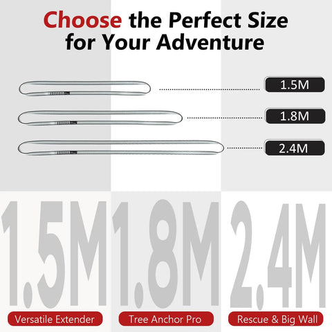 18mm Nylon Climbing Sling Runner With 23kN CE EN566 Certification, 240cm Length options comparison chart