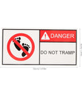 Self Adhesive Warning Sign Stickers PVC Material 2 Pack Multipurpose Eye Catching Reminder For Safety And Equipment In Warehouse Or Factory Easy To Apply Do Not Touch Caution Labels, featuring "Danger Do Not Tramp" text with foot symbol.