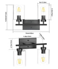 Diagram showing dimensions of Two Light Vanity Light Fixture Matte Black With Clear Glass Shades For Over Mirror Bathroom Lighting.