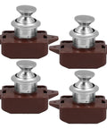 Four One Button Push Cabinet Latch Locks for storage drawers and cabinets, heavy duty zinc alloy and ABS, built for boats and trailers.