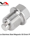 Magnetic Stainless Steel Oil Drain Plug M16 X 1.5 with Neodymium Magnet, angled view with threaded design and hexagonal head