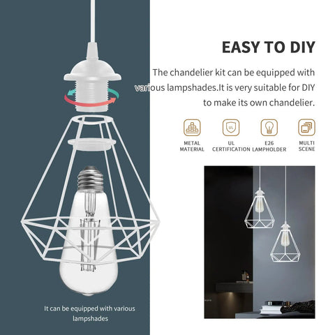 Top Tier Industrial Mini Pendant Light Kit With Kickass Retro Vibe And Heavy Duty Build Plus Standard E26 Socket For Modern Homes Kitchens And Warehouse Lofts In White, showcasing a metal geometric lampshade.