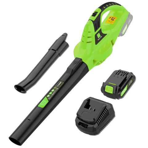 Cordless 21V Leaf Blower Handheld Electric Lightweight With 2Ah Battery And Fast Charger Adjustable Speeds Turbo Copper Motor Delivers 130 MPH