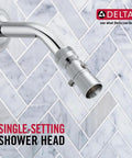 Chrome Single Spray Shower Head With Ultra Powerful Full Body Spray Quick Install 52652-PK mounted on marble tile wall