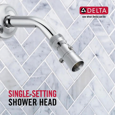 Chrome Single Spray Shower Head With Ultra Powerful Full Body Spray Quick Install 52652-PK mounted on marble tile wall