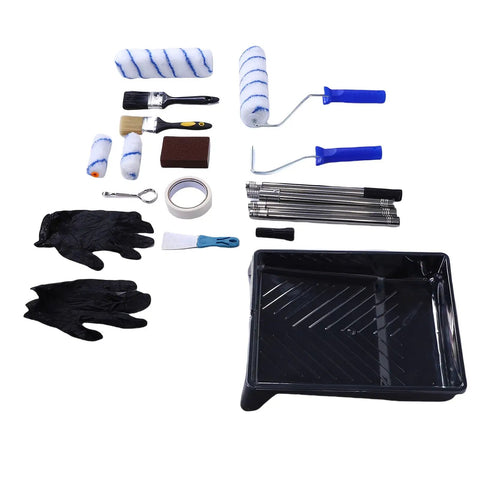 Ultimate Paint Roller Kit With Telescopic Extension Pole For Ladder Free Magic High Ceiling Covering; includes rollers, brushes, and tray.