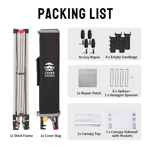 Packing list for 10x10 Pop Up Canopy Tent With One Button Easy Setup Center Lock No Fuss Instant Sun Shelter For Beach And Camp