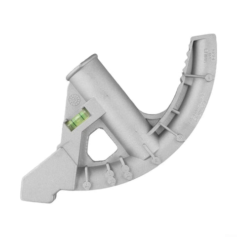 Heavy Duty EMT Conduit Pipe Bender With 3/4 Inch Cast Aluminum Head Featuring Emossed Angle Markings From 10 To 90 Degrees, close-up view.