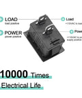 Close-up of a Five Pack On Off Boat Rocker Switches, 2 Pin 2 Position Snap In Marine Electrical Switch, showing load and power connectors