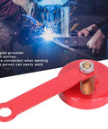 Heavy Duty 2 Inch Magnetic Welder Locator And Grounder Electrode Holder With Shock Resistant Plastic Shell For Easy Access Daily Workshop Welding Jobs in red with a long handle.