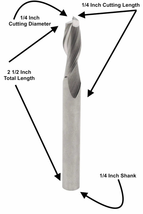 Pro Level Upcut Spiral Router Bit Featuring Solid Carbide Construction And A Quarter Inch Shank for CNC and handheld routers.