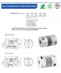 4 Pack Bellows Shaft Coupler 5mm Bore Aluminum Flex Connector D25 L37 Series For Servo Motors detailed specs and dimensions.