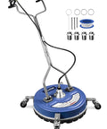 Beast Mode Twenty-Inch Pressure Washer Surface Cleaner With Wheels, 4500 PSI Attachment showing handle and nozzles, Serenity color.