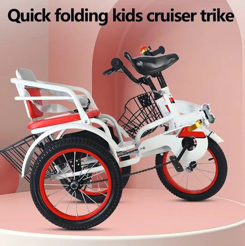 Outdoor Trike For Kids Aged 3 To 10 With Chain Drive Pedals Folding Three Wheel Bike 18 Inch Spoke Pneumatic Wheels Rear Seat Tandem