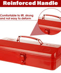 Red Small Metal Tool Box 15 Inch Portable Mini Tool Box With Hip Roof Style Heavy Duty Steel Construction And Corrosion Resistant Powder Coat Finish For Home Garage And On The Go Repairs, reinforced handle