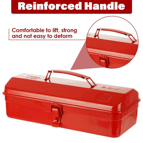 Red Small Metal Tool Box 15 Inch Portable Mini Tool Box With Hip Roof Style Heavy Duty Steel Construction And Corrosion Resistant Powder Coat Finish For Home Garage And On The Go Repairs, reinforced handle
