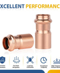 Top Shelf 100 Pack Lead Free Copper Press Fittings 1 Inch By 3/4 Inch Reducing Coupler showing two heavy duty leak-free plumbing connectors.