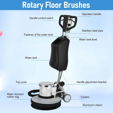 Heavy Duty Commercial Floor Scrubber Machine With Three Brushes Large 3.4 Gallon Tank 1.5 HP Motor 175 RPM Industrial Floor Buffer