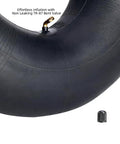 Close-up of 2-Pack Heavy-Duty Inner Tubes 16x6.50-8 and 16x7.50-8 with TR-87 bent valve stem, showing valve detail.