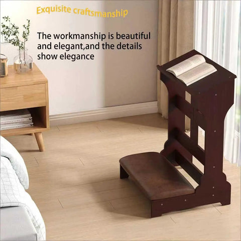Solid Wood Prayer Kneeler Bench with Soft Kneeling Pad Cozy Home Church Stool with Built-in Book Shelf Ergonomic Sturdy Seat