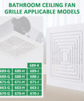 No Fuss Easy Install Replacement Bathroom Exhaust Fan Cover With Spring Square Ceiling Or Wall Mount Grille BP46 BP90 Fits 663 670 671 675 688 689 Ventilation Fans Replacement Part shown in white plastic with model compatibility
