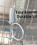 Close-up of spiral spring and hook from Heavy Duty Stainless Steel Sliding Bolt Lock And Spiral Spring Hardware Set For Rabbit Cage Door Latch.