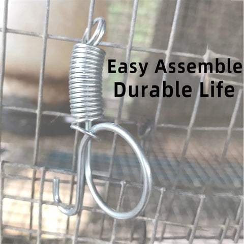 Close-up of spiral spring and hook from Heavy Duty Stainless Steel Sliding Bolt Lock And Spiral Spring Hardware Set For Rabbit Cage Door Latch.