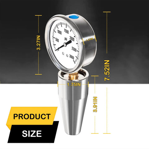 Drawbar Pull Gauge For CNC Spindles Direct Readout 0 To 3000 Lbs Five Eighths Inch Eleven Thread Retention Knob Works On CAT40 And BT40 CNC Machines Heavy Duty Spindle Pull Test Meter For Precise Readings. size view with 3.27in gauge