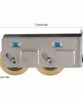 Heavy Duty Double Copper Wheel Stainless Steel Sliding Door Roller Smooth Glide Window Track Pulley front view showing dimensions.