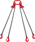 Beefy Heavy Duty Chain Sling 3/8 Inch by 10 Foot Lifting Chain with Hooks for Engine Hoists, Built to Handle 18,400 Lbs (8 Tons), G80 Steel, 4 Leg Grab Hooks and Easy Adjusters, 4-leg chain sling with red hooks