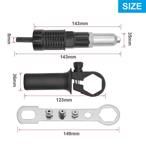 Built Tough Zero Hassle Electric Rivet Nut Gun Adapter Compatible With Standard Power Drills Cordless Riveting Kit size dimensions