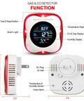 Must-Have Plug-In 4-In-1 Carbon Monoxide And Combustible Gas Detector With Temp And Humidity Sensor showing display and features