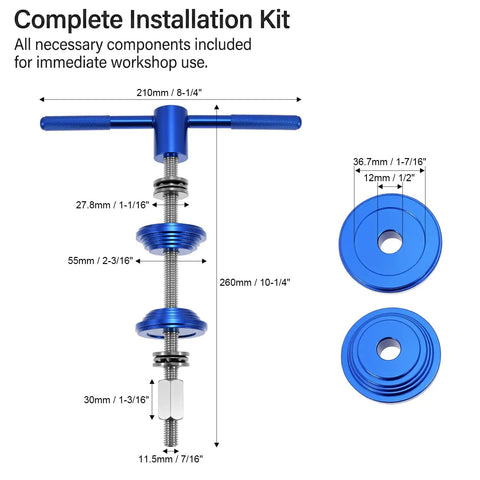 Bicycle Headset And Bottom Bracket Press Tool Set, aluminum alloy build with ball bearing design, includes T-handle and plates