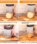 Crinkle cutter with stainless steel blades and black handle for waffle-cut potatoes and vegetables.
