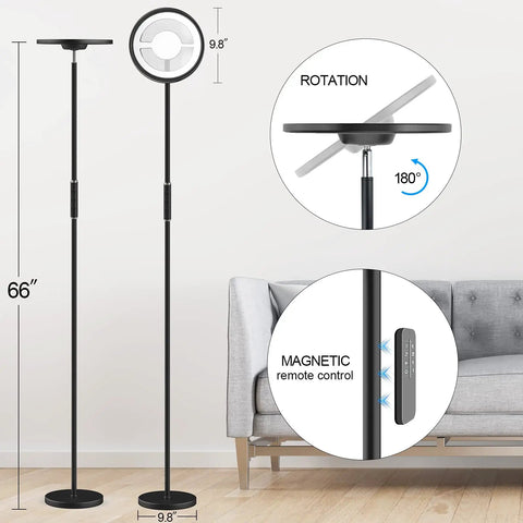 Floor Lamp For Living Room With Dimmable Stepless Color Temperature RGBW Dope Color Changing Torchiere 2700K-6500K, 66-inch tall design