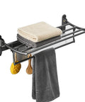 Oil Rubbed Bronze 24 Inch Towel Rack with Foldable Shelf, Adjustable Towel Bar, Five Hooks, Double Towel Bars, Wall Mounted, Rustproof