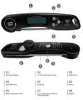Pro Grade Instant Read Digital Meat Thermometer For Grilling And Cooking, 2-3 Second Temperature Check With 1 Degree Fahrenheit Accuracy, Perfect For Steak, BBQ, Smoking Brisket, Oven, And Slow Cooker. Black plastic digital thermometer with stainless steel 11.5 cm probe and display