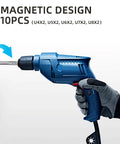 Straight Up Killer S2 Steel Spanner Screwdriver Bit Set 10 Piece Includes U4 U5 U6 U7 U8 Sizes With Hard As Nails Quarter Inch Hex Shank Built Heavy Duty in use with a drill.