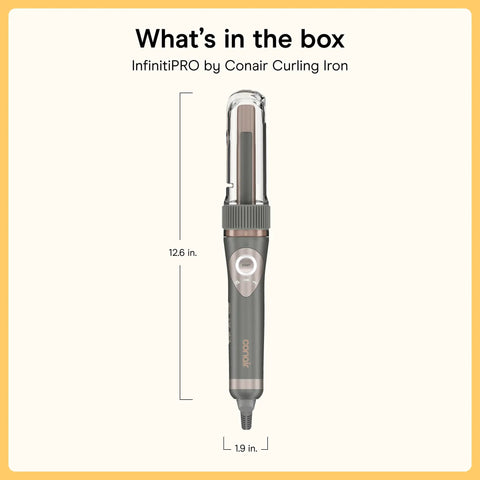 InfinitiPRO Curl Secret Ceramic Auto Curling Iron With Three Quarters Inch Barrel, 12.6-inch length, product dimensions shown.