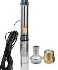 Heavy Duty Deep Well Submersible Pump With 100 Foot Power Cord 1HP 110V Water Pump Offers Plug And Play Functionality Featuring Flat Out 33Gpm Output And 276ft Lift For Barn Irrigation And Cabin Wells Built To Last A Lifetime with power cord and fittings.