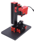6 In 1 Mini Motorized Lathe For Diy Woodworking At Home Or School - Safe Sawing, close-up view of assembly with red and black components.